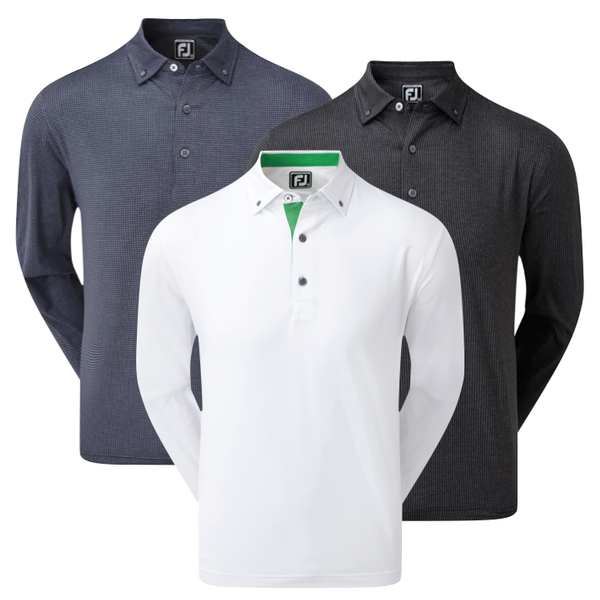 Footjoy Mens Houndstooth Long Sleeved Stretch Lisle Golf Polo
